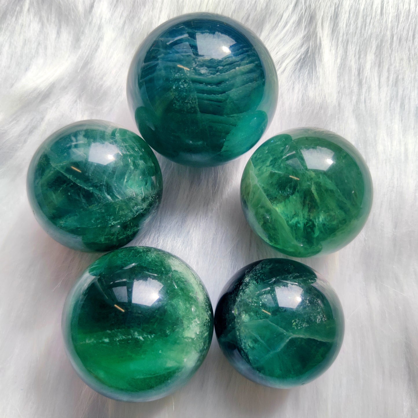 Green with blue fluorite spheres