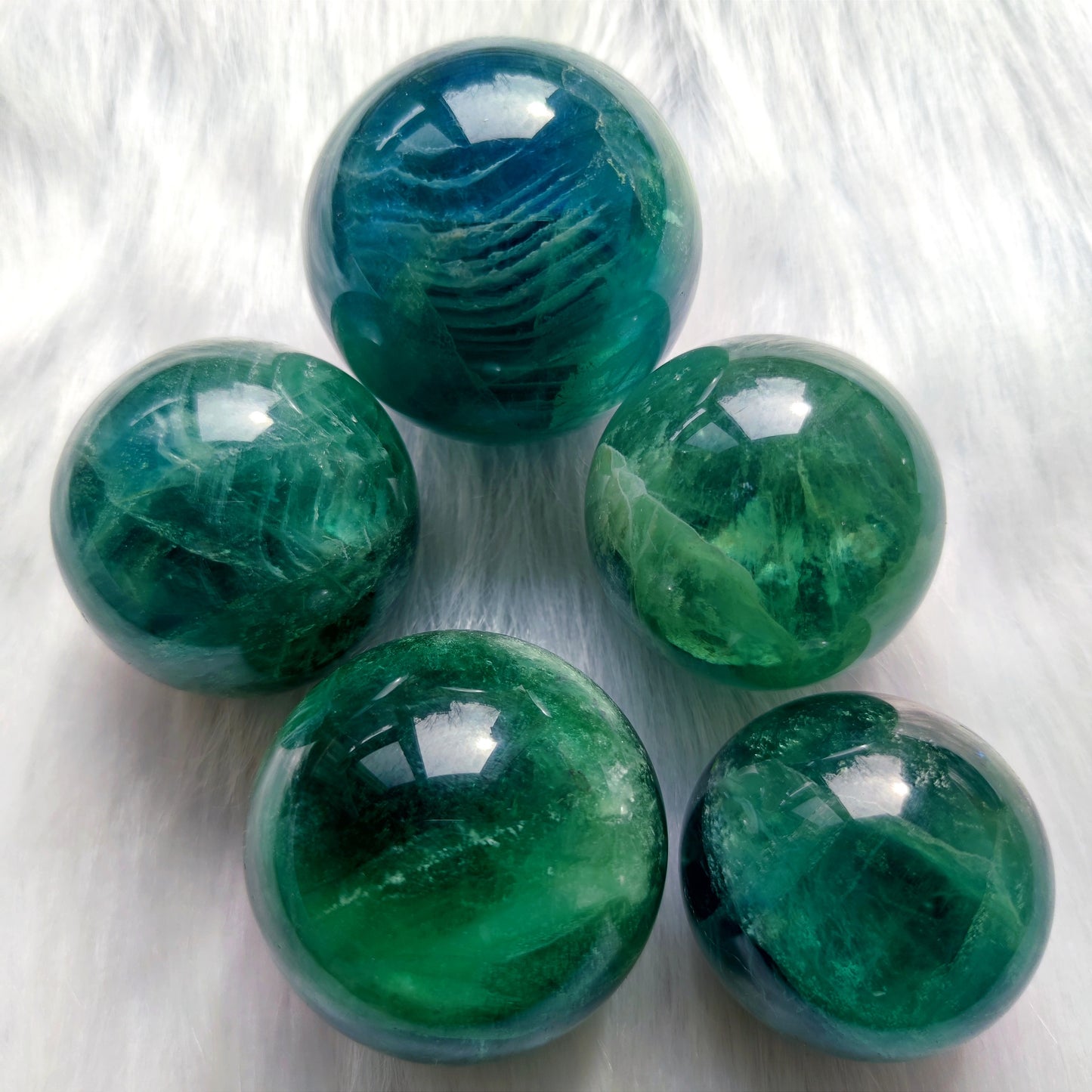 Green with blue fluorite spheres