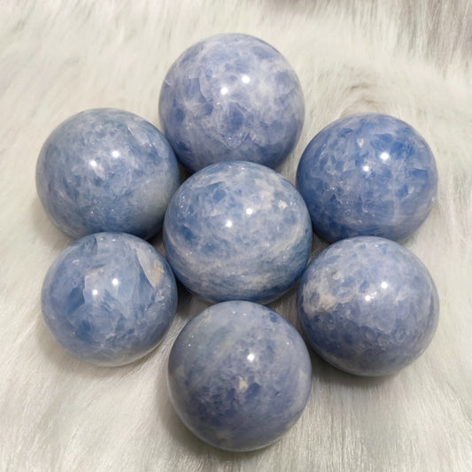 Blue calcite spheres