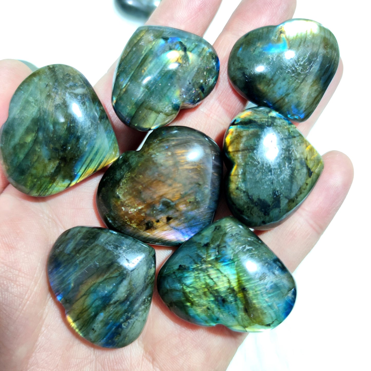 Nice flash labradorite hearts